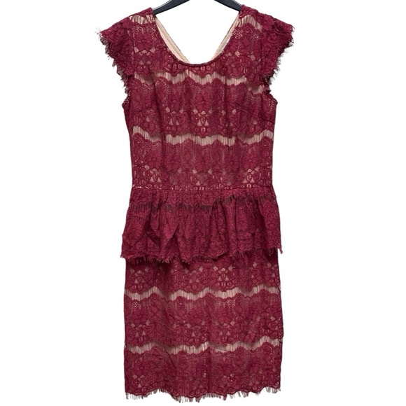 Anthropologie Maeve Elsa Burgundy Lace Peplum Lined Dress Size XS - Picture 5 of 11